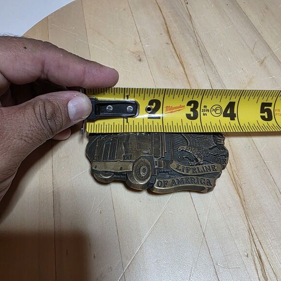 Vintage Solid Brass "The Life Line Of America" Truckers Belt Buckle Flying Eagle - Picture 8 of 10